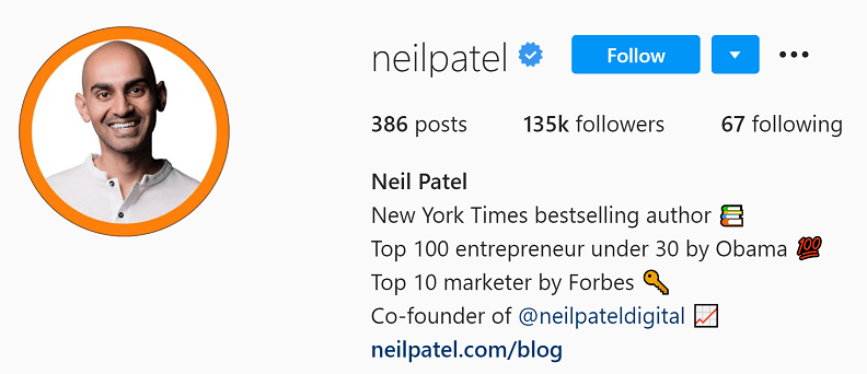 Neil Patel Instagram bio