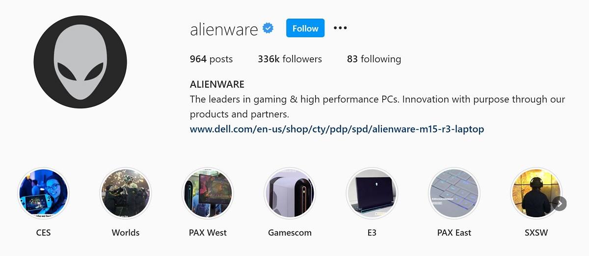 Alienware Instagram bio