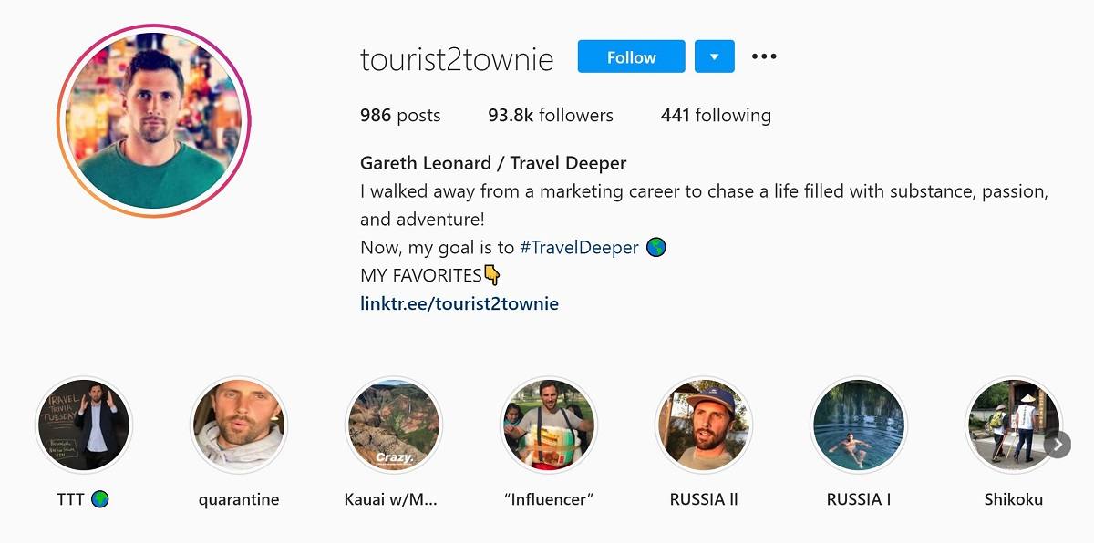 Tourist 2 Townie Instagram bio