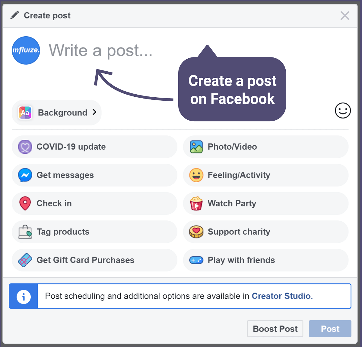 Create a post on Facebook